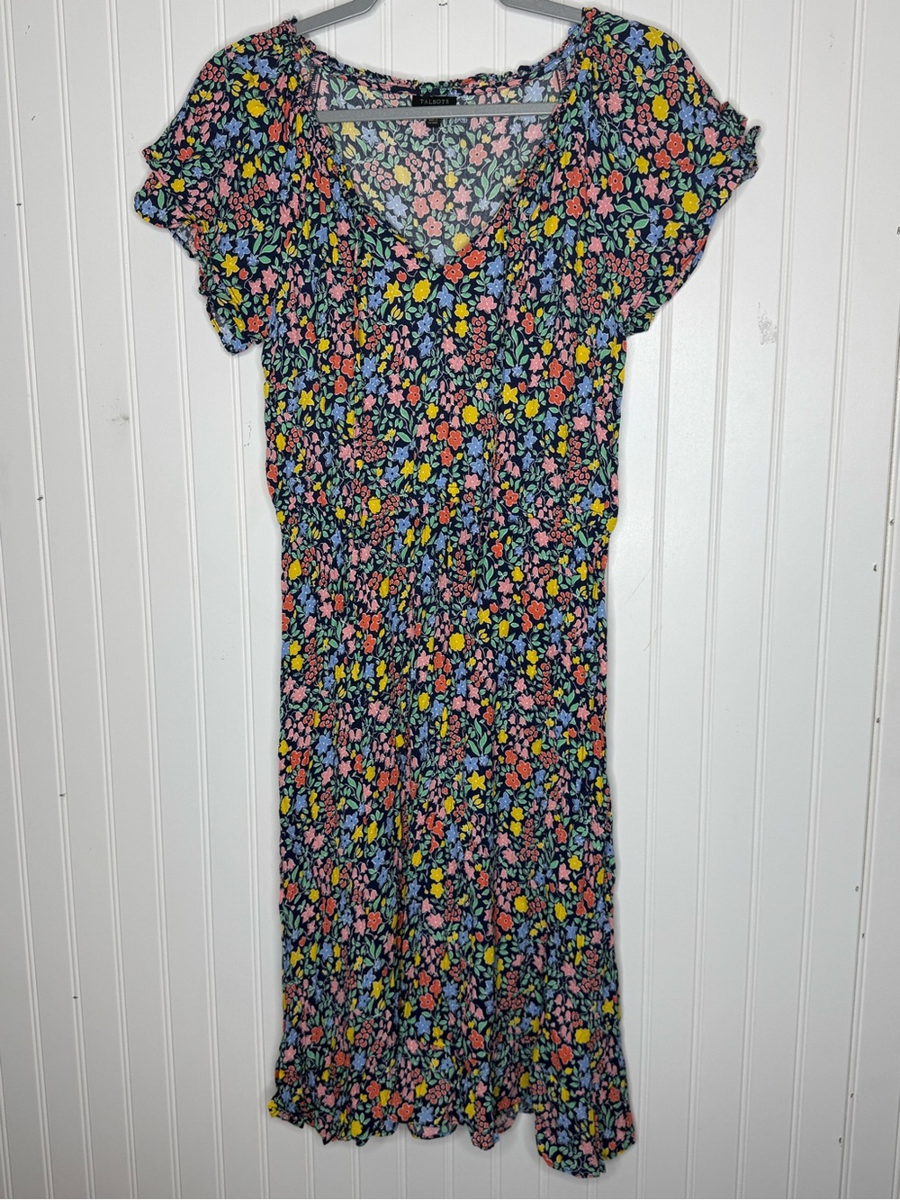 Talbots Gathered Tie Neck Floral Midi Dress Size 6 - Picture 3 of 13